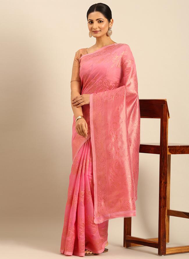 Cotton Pink Daily Wear Weaving Saree